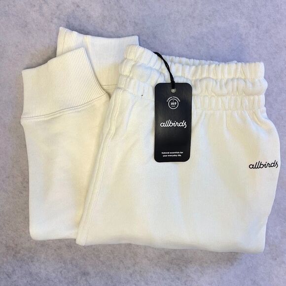 anytime R+R Sweatpants Womens Size S White Ribbed Ankle Athleisure Joggers - Picture 1 of 12